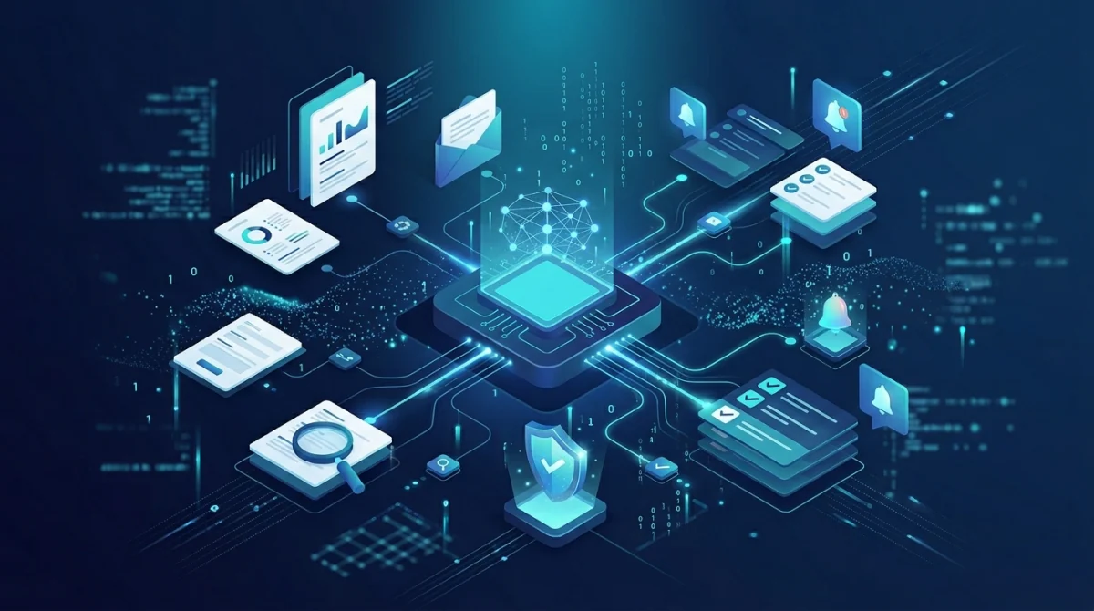 Ilustración de automatización, flujos de trabajo e inteligencia artificial