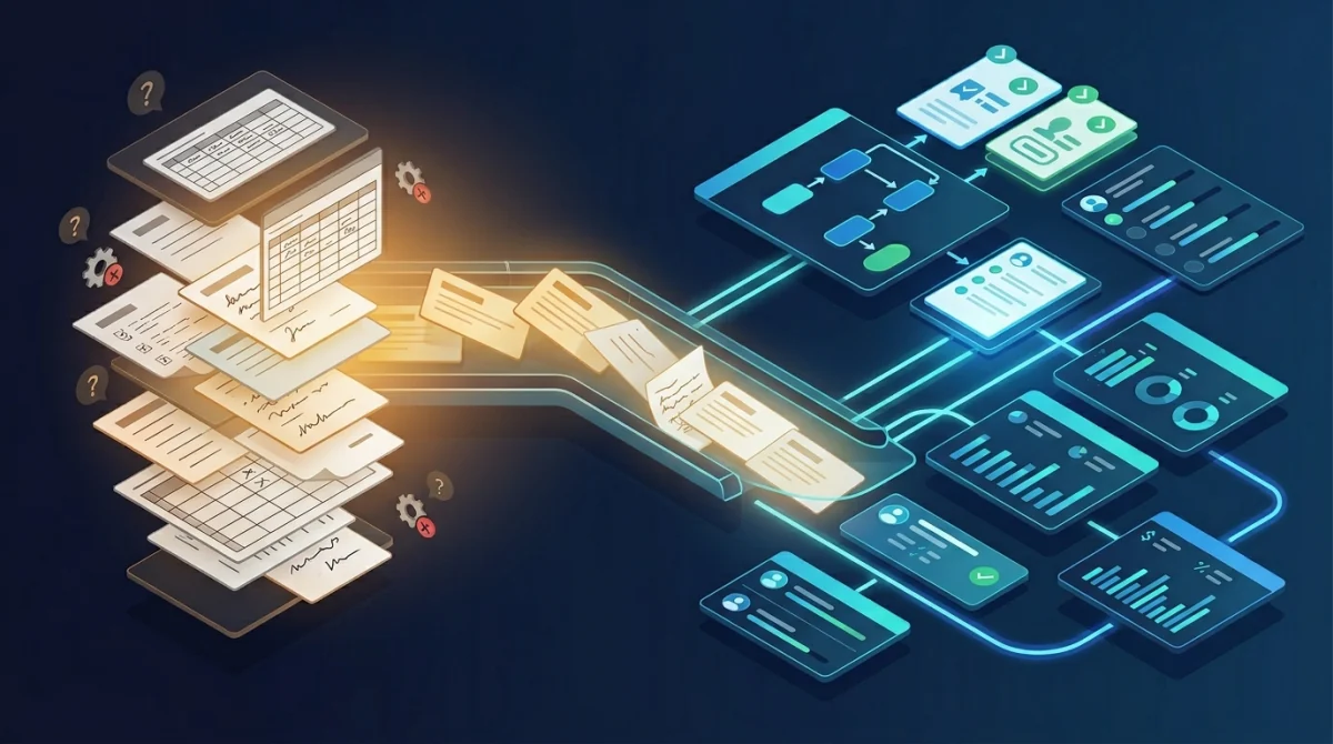 Ilustración de digitalización de procesos, interfaces y experiencias digitales